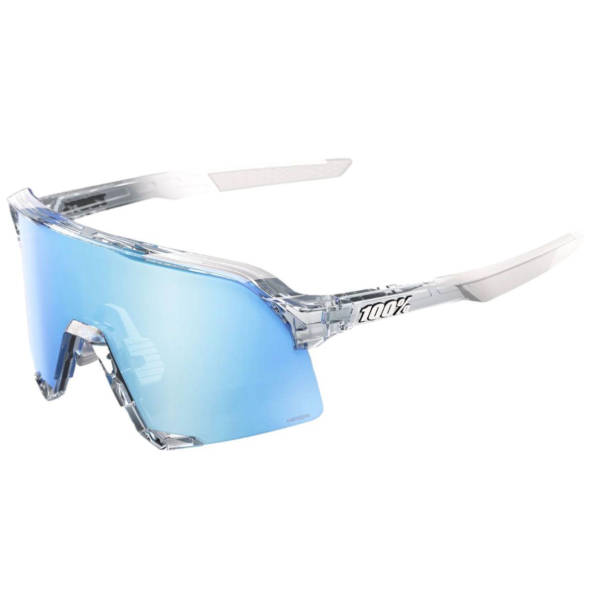 100% S3 Polished Translucent Clear HiPER Blue Multilayer Mirror Sunglasses