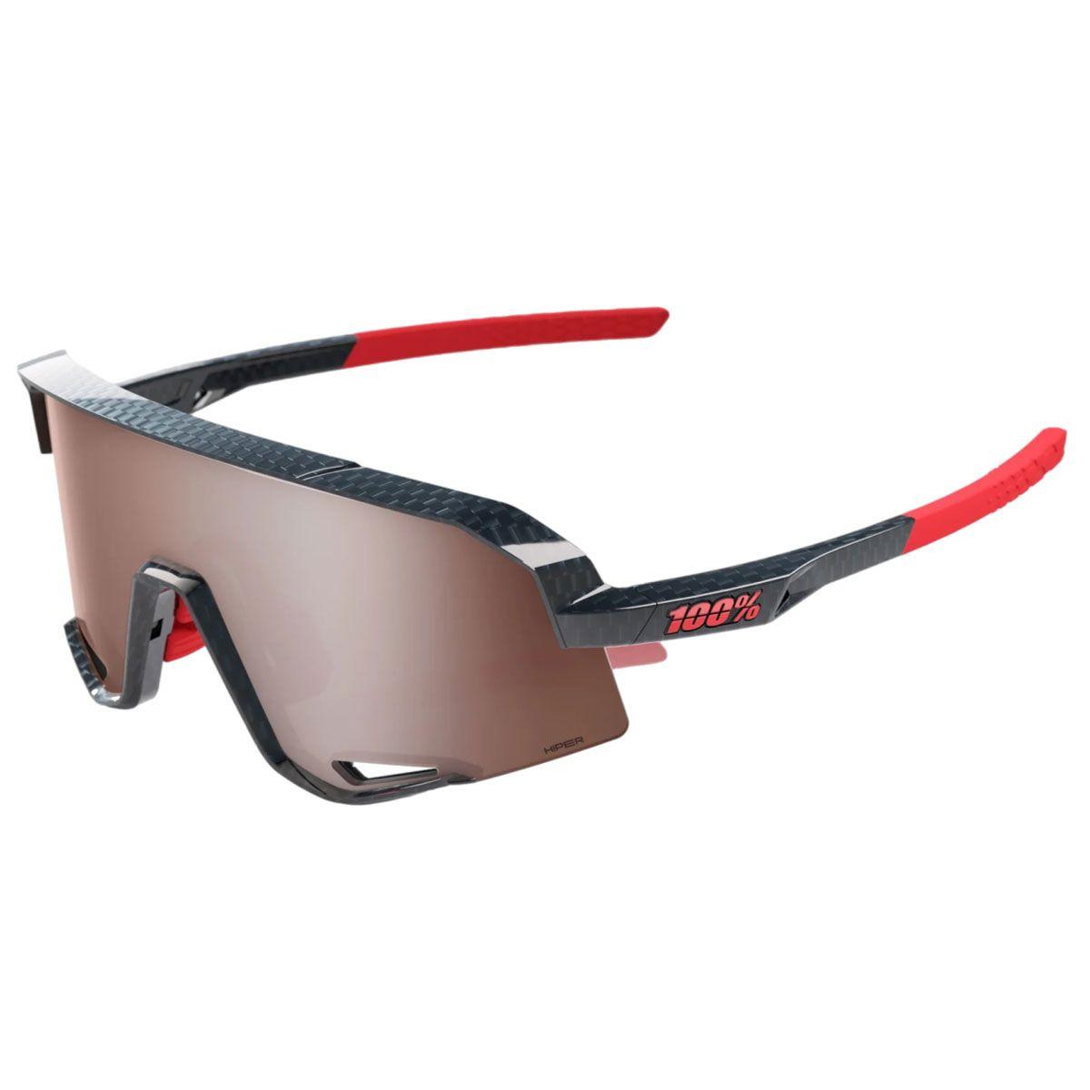 100% Slendale Gloss Carbon Fiber HiPER Crimson Silver Mirror Sunglasses