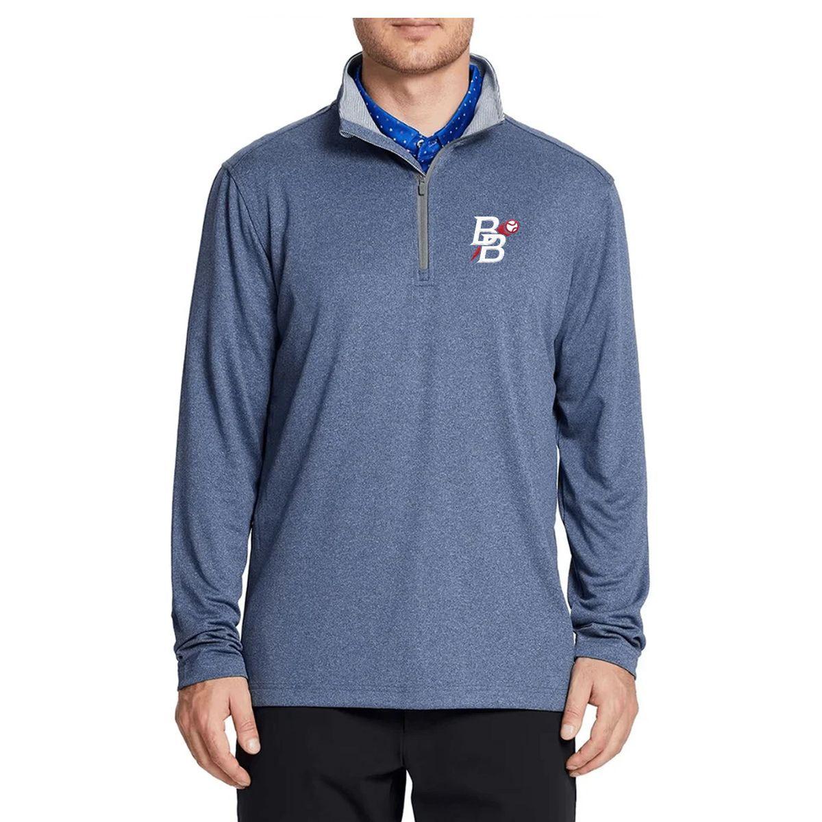 Pennant Pullover Navy Quarter Zip on model