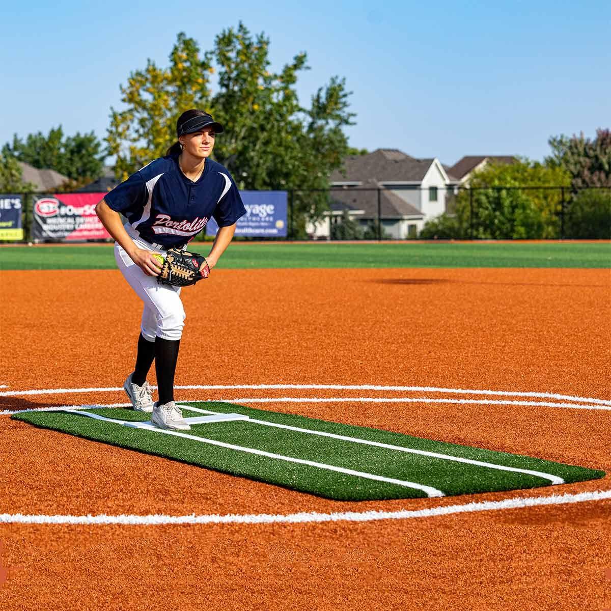 Portolite Pro Spiked Softball Game Mat w/ Lines