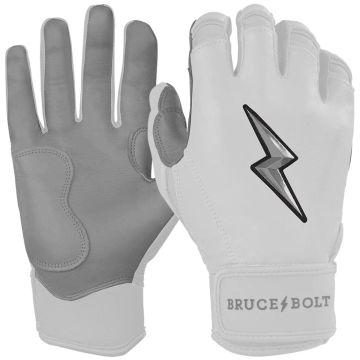 Bruce Bolt Short Cuff Chrome Series Adult Batting Gloves White