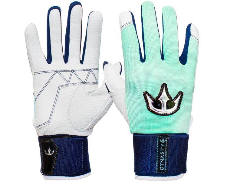 Dynasty Baseball THE BOMB SQUAD SERIES Adult Long Cuff Batting Gloves - Mint/Navy