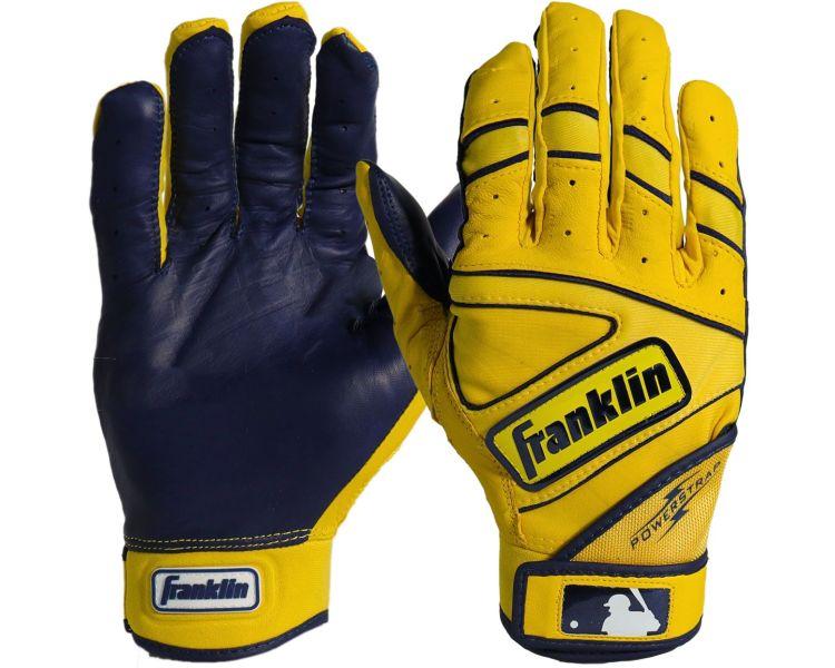 Franklin PowerStrap Navy and Yellow Adult Batting Gloves