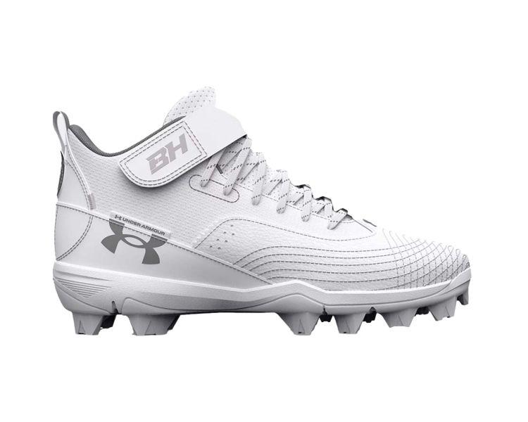 Under Armour Kids Harper 7 Mid RM Jr. White Youth Molded Baseball Cleats