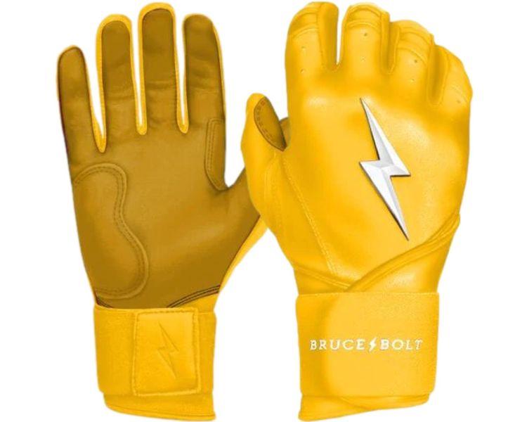 Yellow Bruce Bolt Batting Gloves Adult Premium Long Cuff