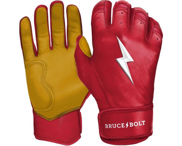 Red Bruce Bolt Premium Pro Short Cuff Youth Batting Gloves