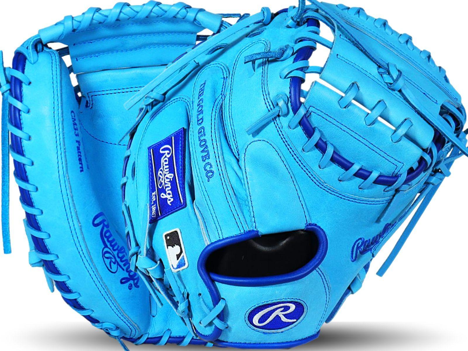 Blue baseball mitt on sale